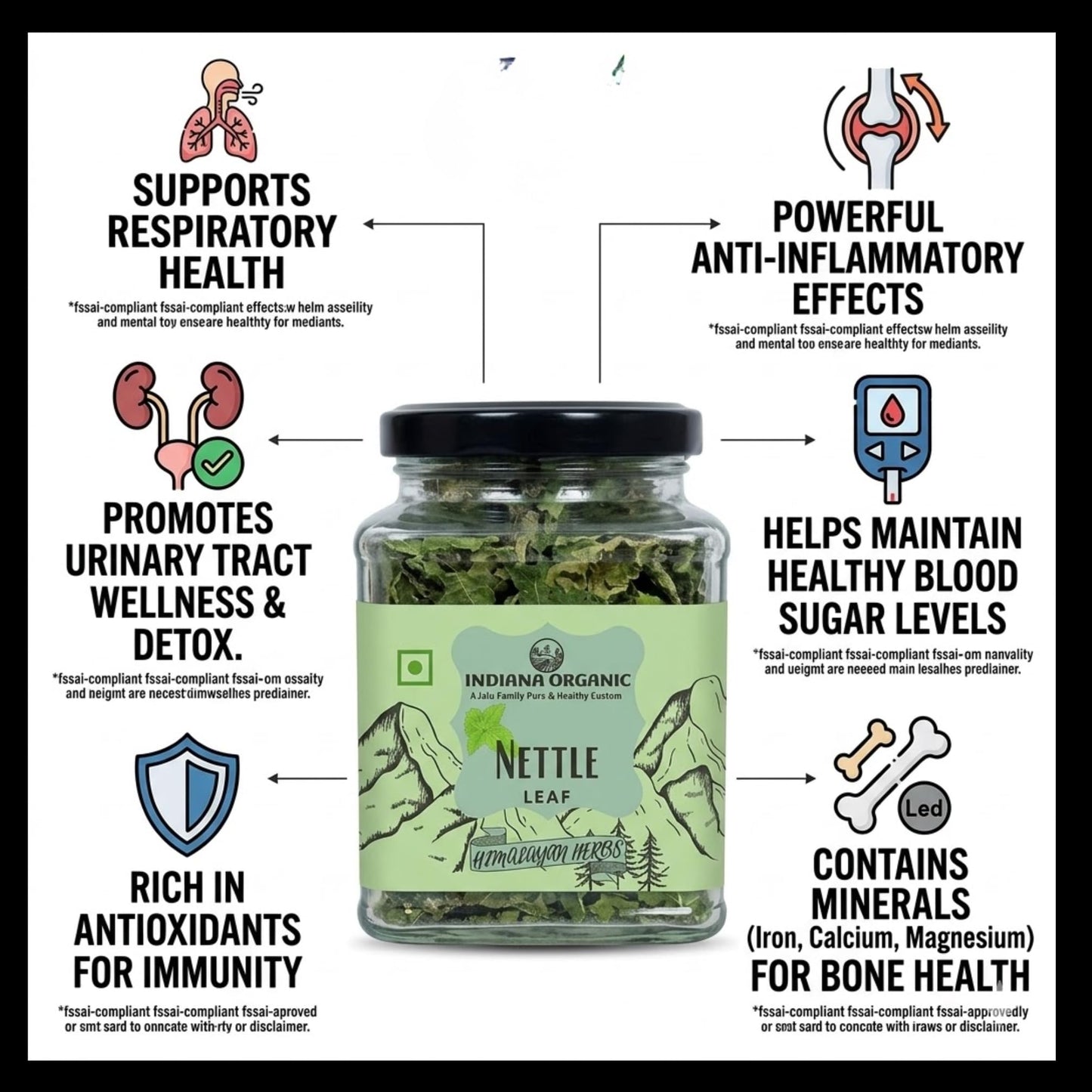 Indiana Organic Nettle Leaf (Pure & Natural Himalayan Herbs) - 30g | Manually Cleaned Whole stinging nettle Leaves for Herbal Tea & Detox | Supports Respiratory Health, Immunity & Bone Wellness | Non-GMO & No Preservatives - 30 gram