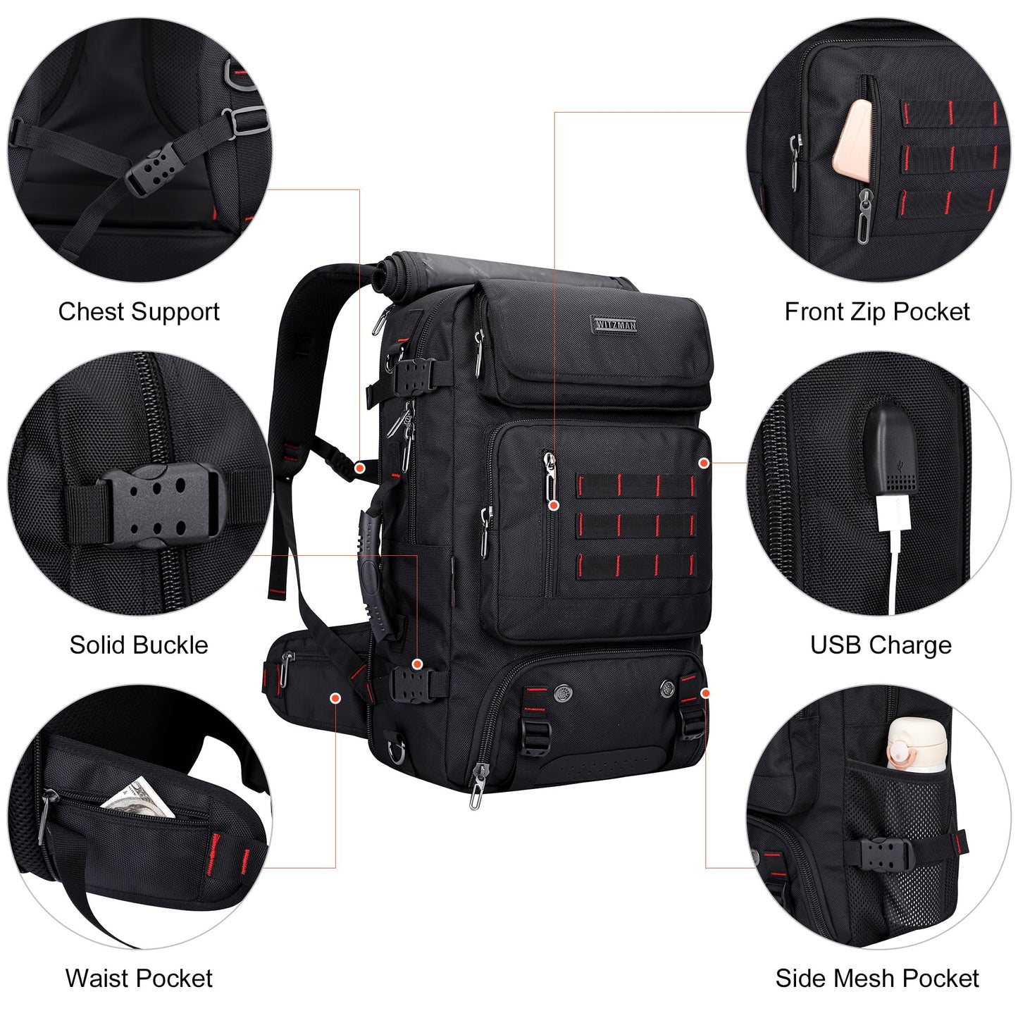WITZMAN Carry on Travel Backpack for Men Airline Approved Convertible Nylon Luggage Backpack (B682 Balck)