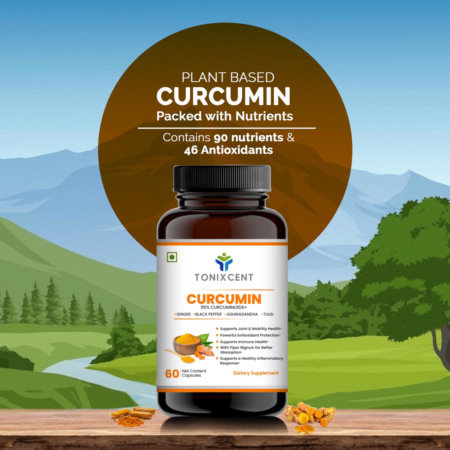 TONIXCENT Anti-Inflammatory Nutrition Duo | Curcumin & Moringa Capsules | Reduces Inflammation, Boosts Energy & Immunity | 60+60 Vegan Capsules