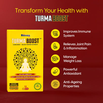 Rusan TURMA BOOST Curcumin 95% 400mg + Black Pepper Extract | 50 Capsules | Immunity & Joint Care | Anti-Inflammatory Support