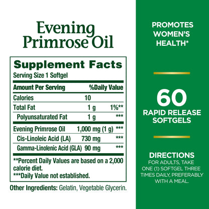 Nature's Bounty Evening Primrose Oil 1000 mg Tablet, 60 Softgels