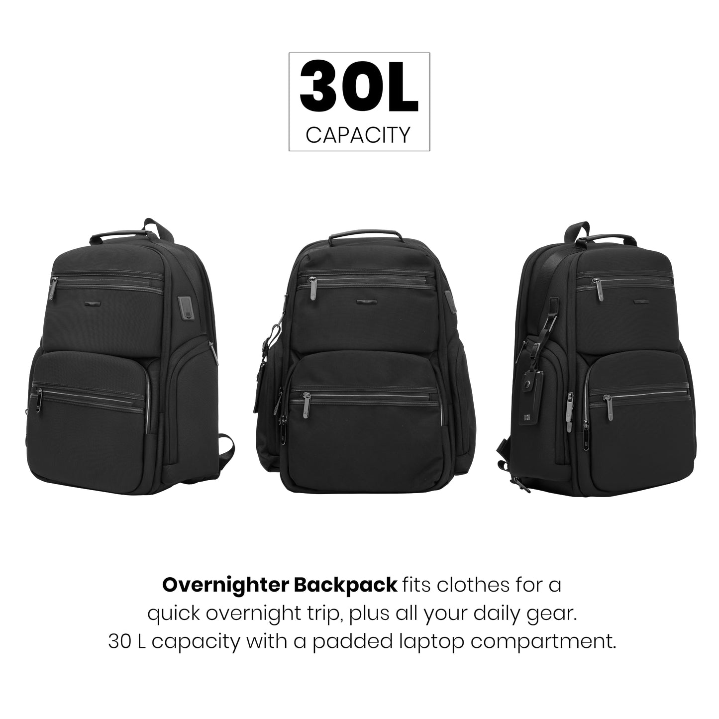 ICON The Overnighter Laptop Backpack 30L Large | Durable Oxford Fabric, Fits 15.6" Laptops | USB Charging Port, Luggage Sleeve | Water-Resistant, Multipurpose Unisex Bag for Short Trips.