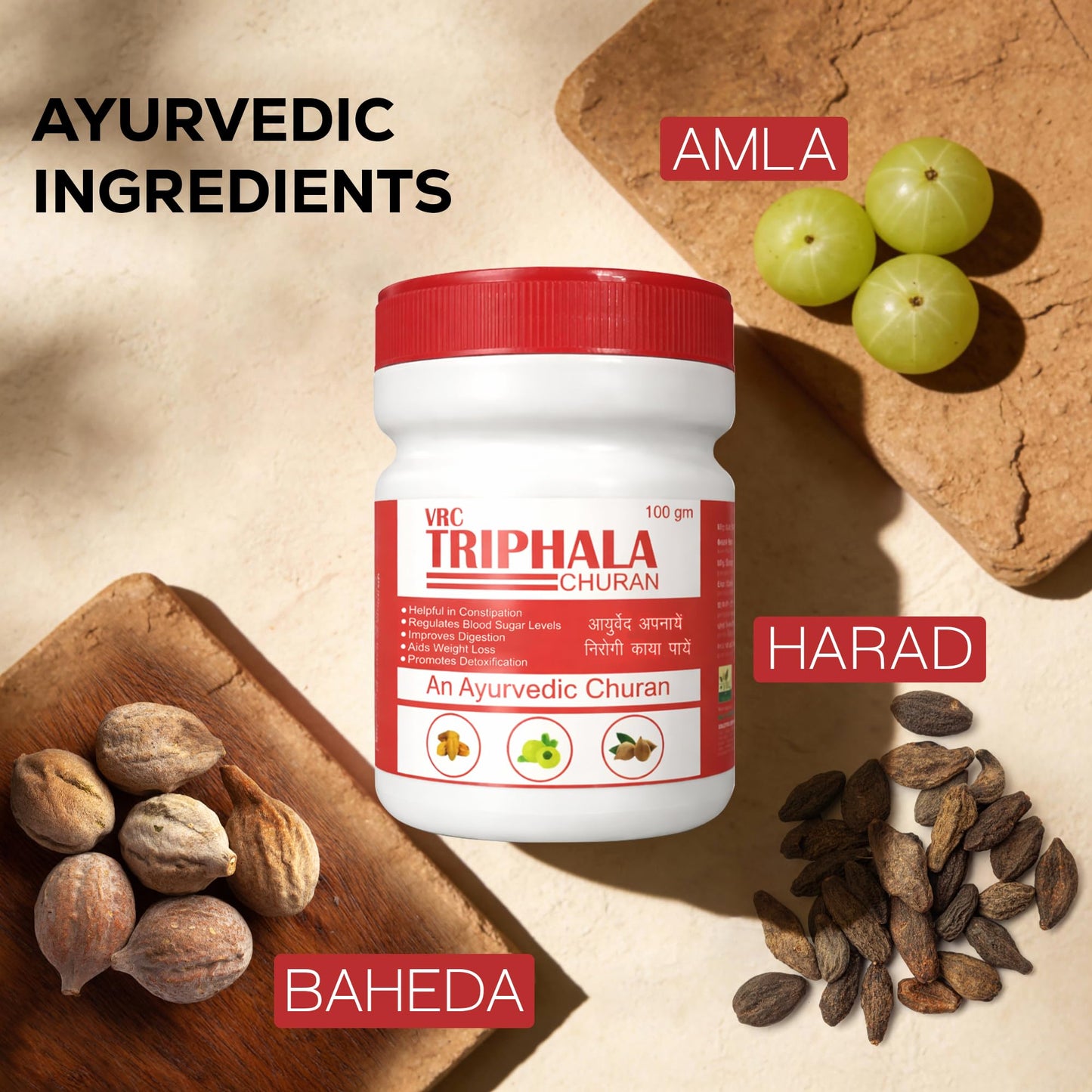 VRC Healthcare Triphala Churan 100g | Ayurvedic Supplement with Amla, Baheda & Harad | Helps in Constipation, Blood Sugar Level, Improves Digestion, Weight Loose, Gut Health, Immunity Booster