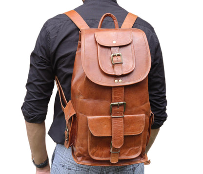 18" Leather Backpack Travel rucksack knapsack daypack College Bag for m- image 4