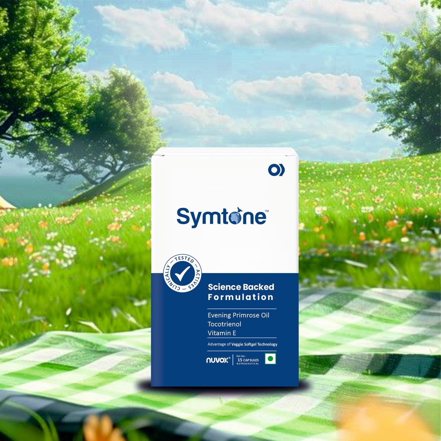 Symtone Vege Softgel Capsules | For PMS, Menopause, Hair and Skin Health | Enriched with Evening Primrose Oil and Vitamin E | 15 Vege soft gel capsules (Pack of 3)