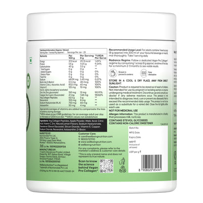 Wellbeing Nutrition Vegan Pro Collagen Peptides Supplement for Skin and Hair | 100% Plant Based 5 gms Collagen, Lemon Lime, 200 gms