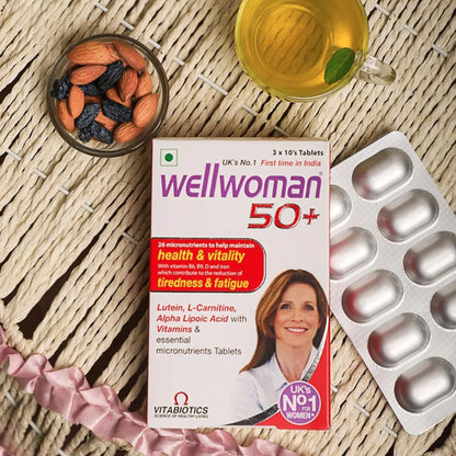 Wellwoman 50+ multivitamins for women over age 50 years with Vitamins, Iron, calcium, amino acids to support menopausal symptoms, maintain energy, Vision & Heart health| Vegetarian 30 Tablets