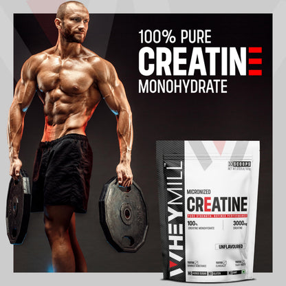 WHEYMILL Micronised Creatine Monohydrate | Lab Tested | Rapid Absorption | Fast Recovery | 100Gm, 33 Servings | Unflavoured
