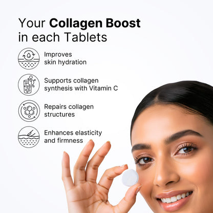 Glutone-Revive Effervescent Collagen Tablets – 2500 mg Wellnex Di-Peptide Marine Collagen|Supports Skin Hydration, Elasticity, Smooth Texture | For Men & Women | 10 Blueberry Flavour Tablets