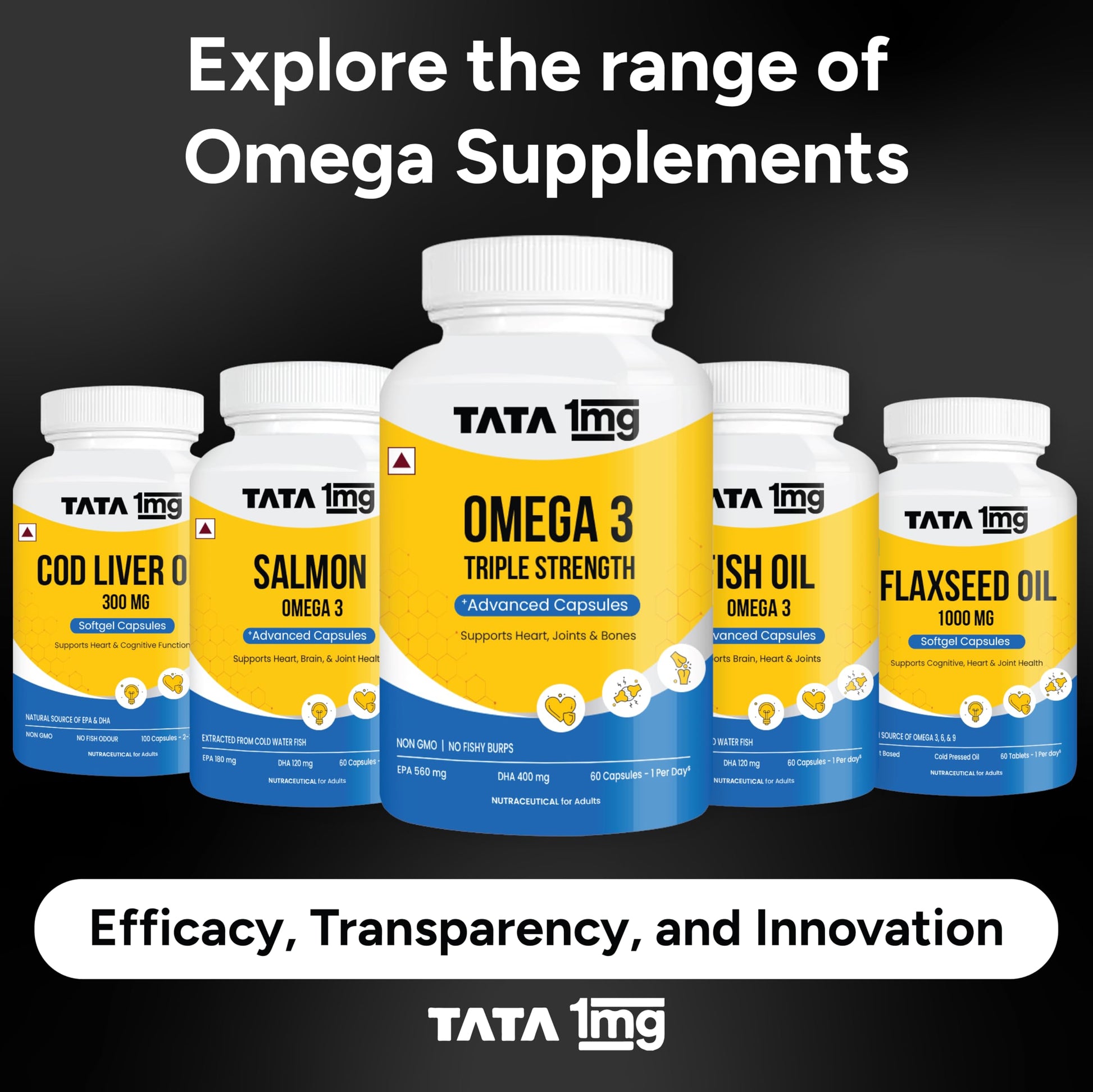 Tata 1mg Triple Strength Omega 3 Fish Oil Supplement - 1250mg (60 Capsu- image 2