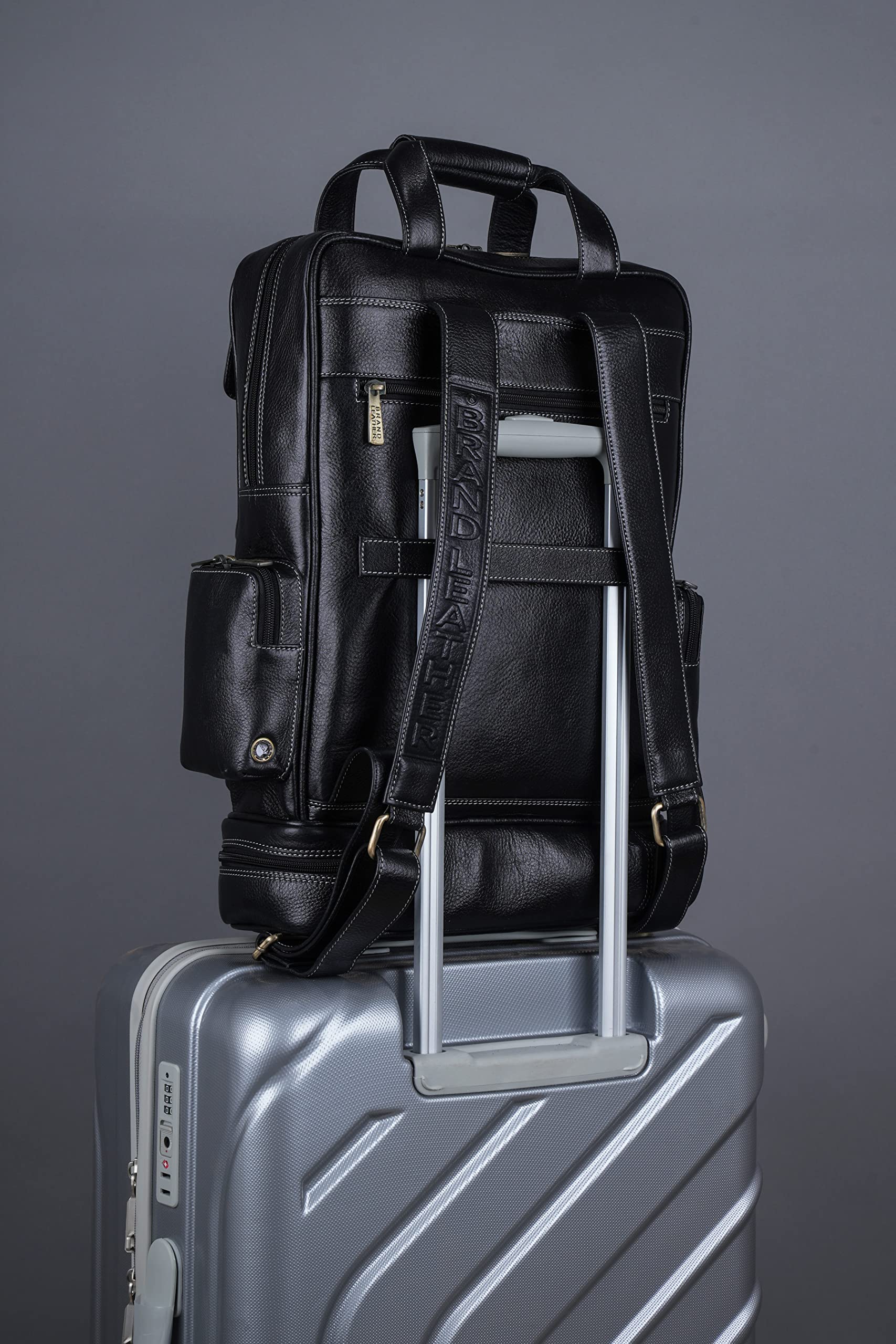 BRAND LEATHER 16 Inch Genuine Leather Large Capacity Laptop Backpack Mu- image 8