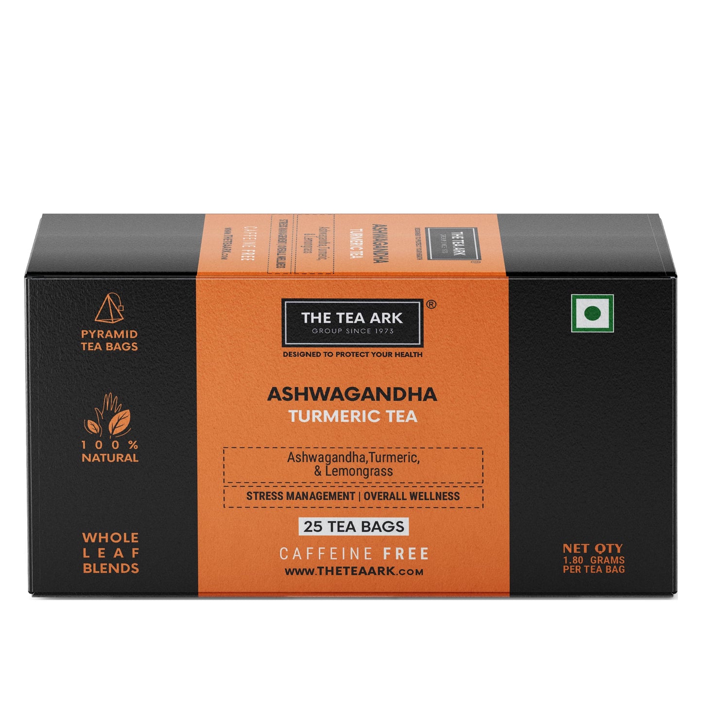 The Tea Ark Ashwagandha Tea Bags (25 Count) | Turmeric with Lemongrass Herbal Tea | Caffeine free Herbal Tea | Individually Wrapped Pyramid Tea Bags (25 Tea Bags)