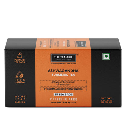 The Tea Ark Ashwagandha Tea Bags (25 Count) | Turmeric with Lemongrass Herbal Tea | Caffeine free Herbal Tea | Individually Wrapped Pyramid Tea Bags (25 Tea Bags)