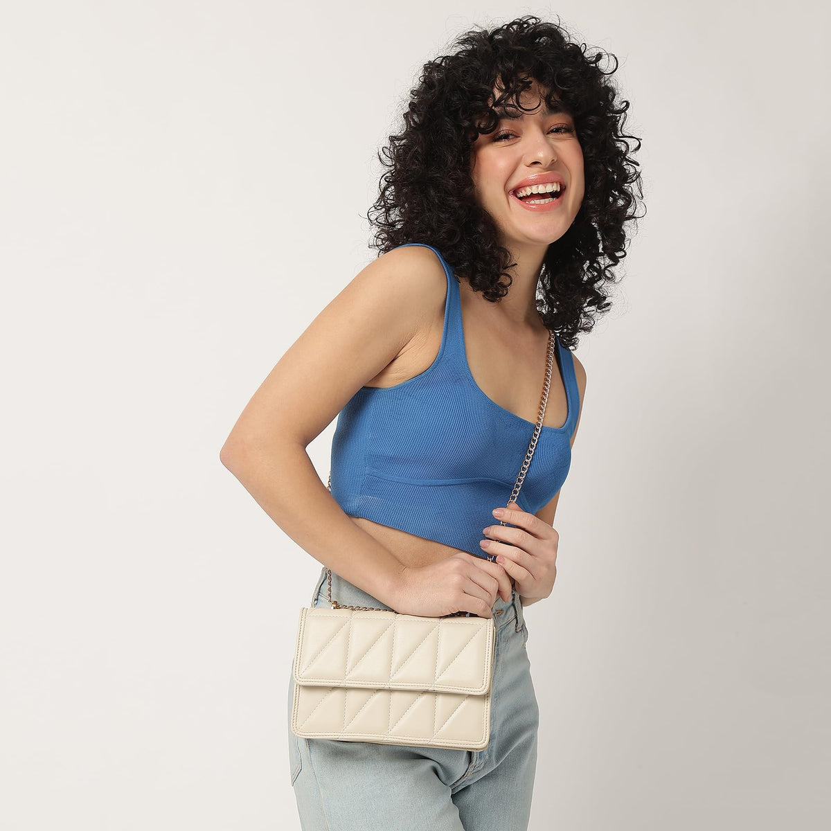 Fastrack Trendy White Sling Bag with Adjustable Straps | Faux-Leather Women's Handbags | Sling for Casual Carry | Sling for Casual Carry