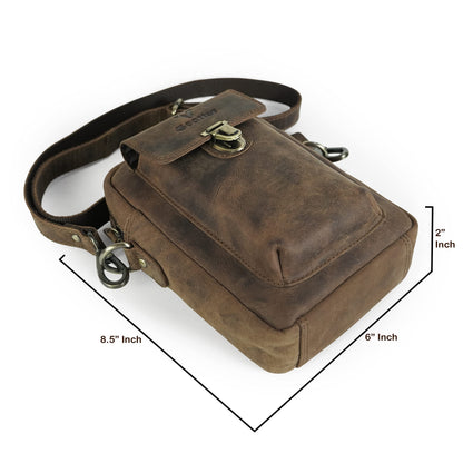 Goatter Hunter Leather Unisex Sling Cross-Body Bag, Compact Organizer, Dual Adjustable Straps, Zipper Closure,