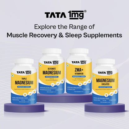 TATA 1mg Triple Magnesium Complex Tablets | Magnesium Glycinate, Citrate & Oxide Supplement | Supports Sleep, Muscle Recovery & Bone Health | Reduces Cramps & Stress – 60 Veg Tablets