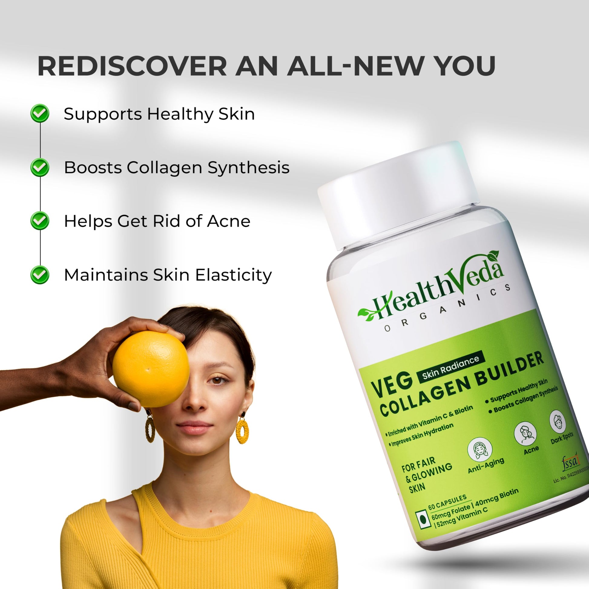Health Veda Organics Plant Based Skin Radiance Collagen Builder with Vi- image 5