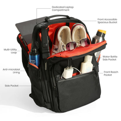 ICON The Overnighter Laptop Backpack 30L Large | Durable Oxford Fabric, Fits 15.6" Laptops | USB Charging Port, Luggage Sleeve | Water-Resistant, Multipurpose Unisex Bag for Short Trips.