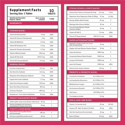 Carbamide Forte Multivitamin tablets For Women | Multi Vitamin Supplment With Probiotics | Women Multivitamin Supplement With 43 Ingredients To Support Energy, Skin, & Health - 10 Tablets