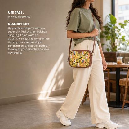 TEAL BY CHUMBAK Women's Sling Bag, Printed Canvas Crossbody Bag with PU Accents, Lightweight and Stylish Shoulder Bag with Zipper Closure for College, Office, Travel and Daily Use