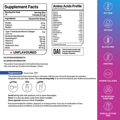 Decode Age OptiAge Collagen Supplement | Supports Hair, Skin, Bone and Joint Health | 75 gm, 14 Servings
