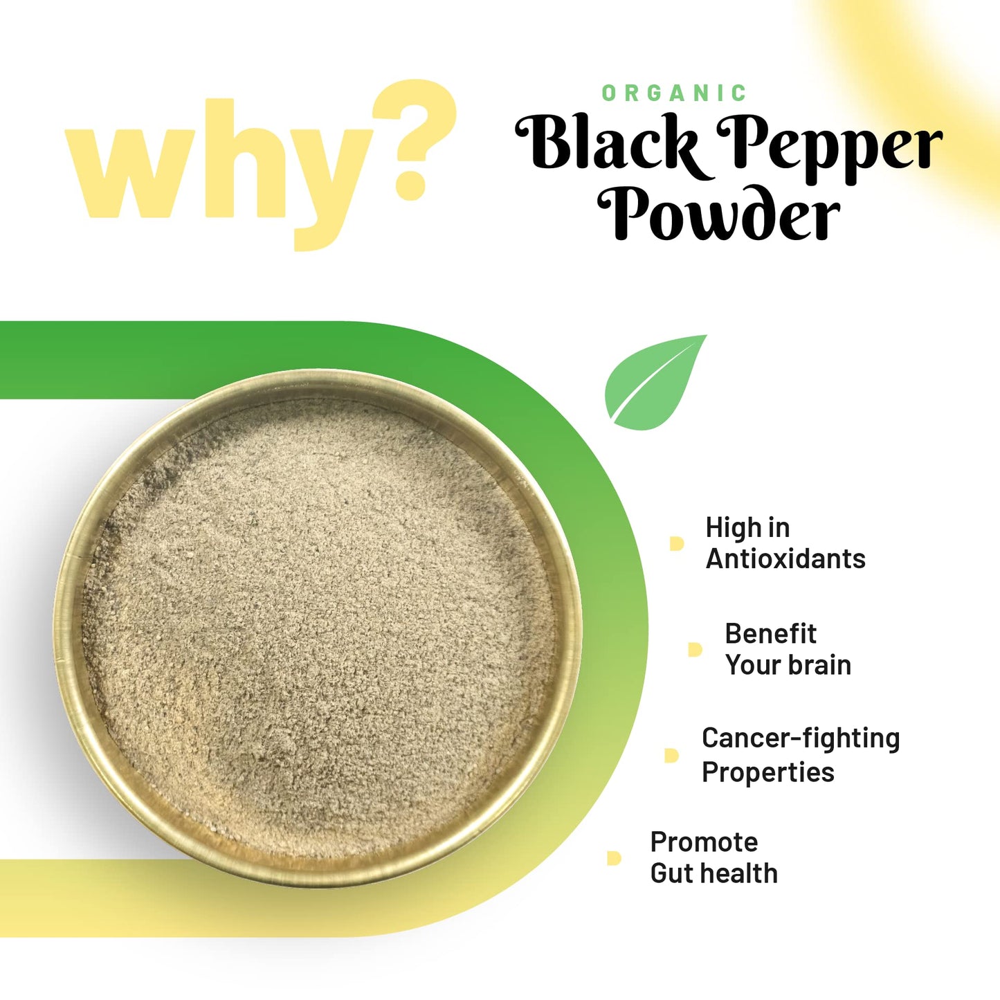 Pure Organio Organic Black Pepper Powder Kali Mirch Powder for Cooking, Salad Dressing, Vegetables - Fresh Ground Organic Spice NPOP Organic Certified (100 Gm)