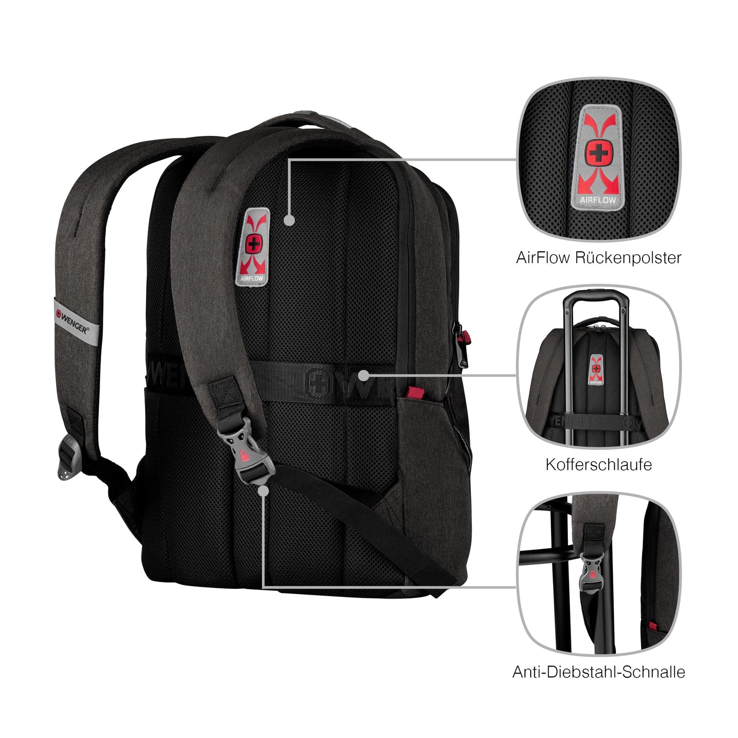 WENGER, MX Professional 16 Inch Backpack,21 Liters Heather Grey, Swiss Designed-Blend of Style and Function, 611641