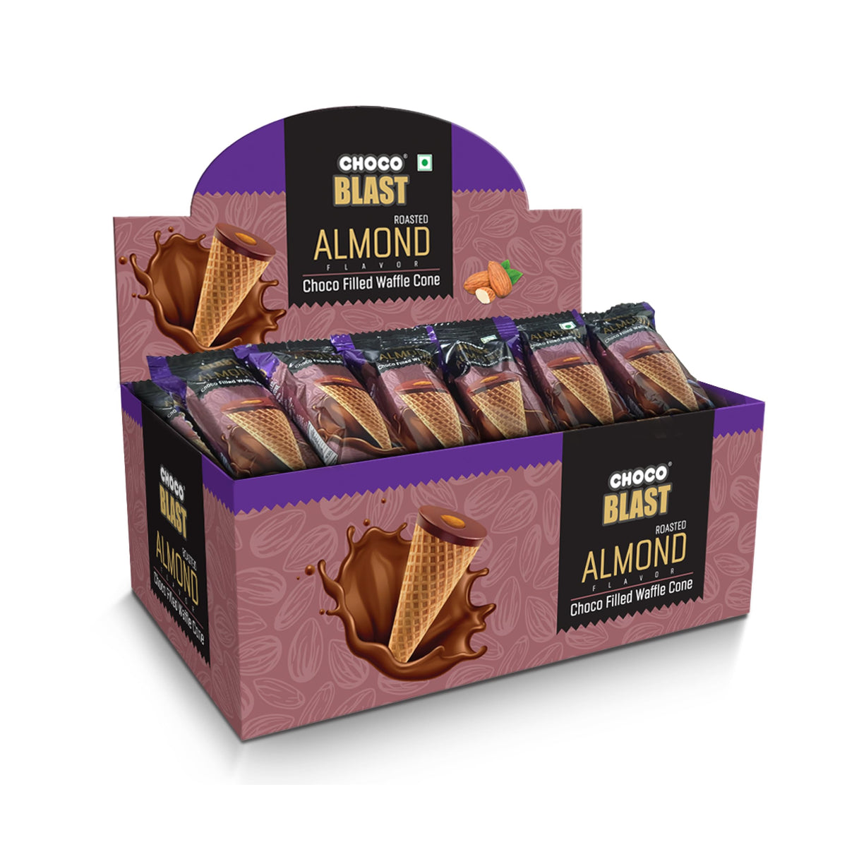 Pure Temptation Chocoblast Chocolate Filled Waffle Cones [20 Pieces], Individually Wrapped Choco Cone Bites, Non-Meltable Chocolate Snacks for Kids & Adults, Festival & Celebration Gift Pack, Roasted Almond