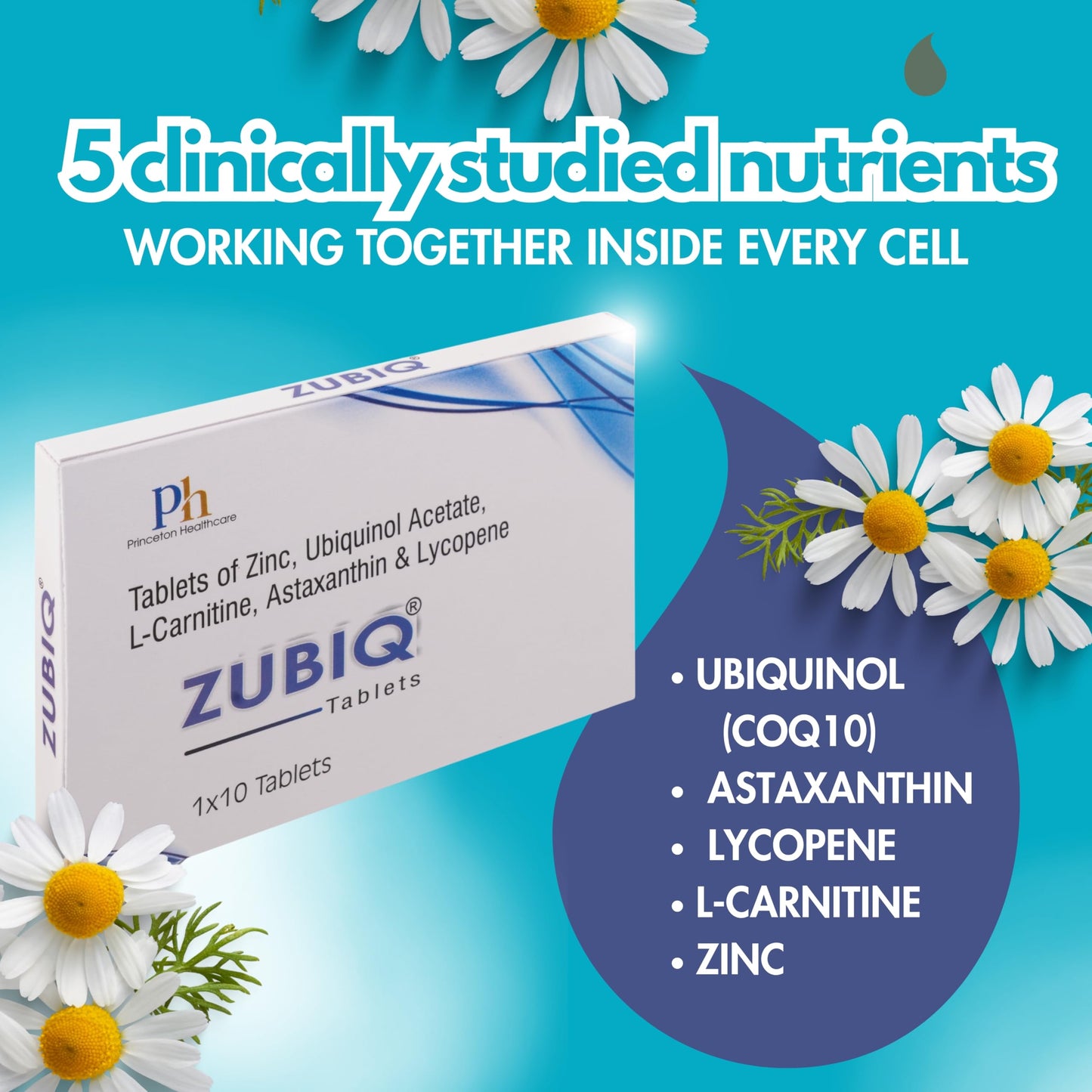 Princeton Healthcare ZUBIQ | Ubiquinol CoQ10 200mg Tablets | L-Carnitine + Astaxanthin + Lycopene + Zinc | Advanced Mitochondrial Energy & Antioxidant Support | 10 Tablets