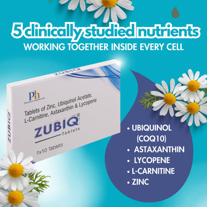 Princeton Healthcare ZUBIQ | Ubiquinol CoQ10 200mg Tablets | L-Carnitine + Astaxanthin + Lycopene + Zinc | Advanced Mitochondrial Energy & Antioxidant Support | 10 Tablets