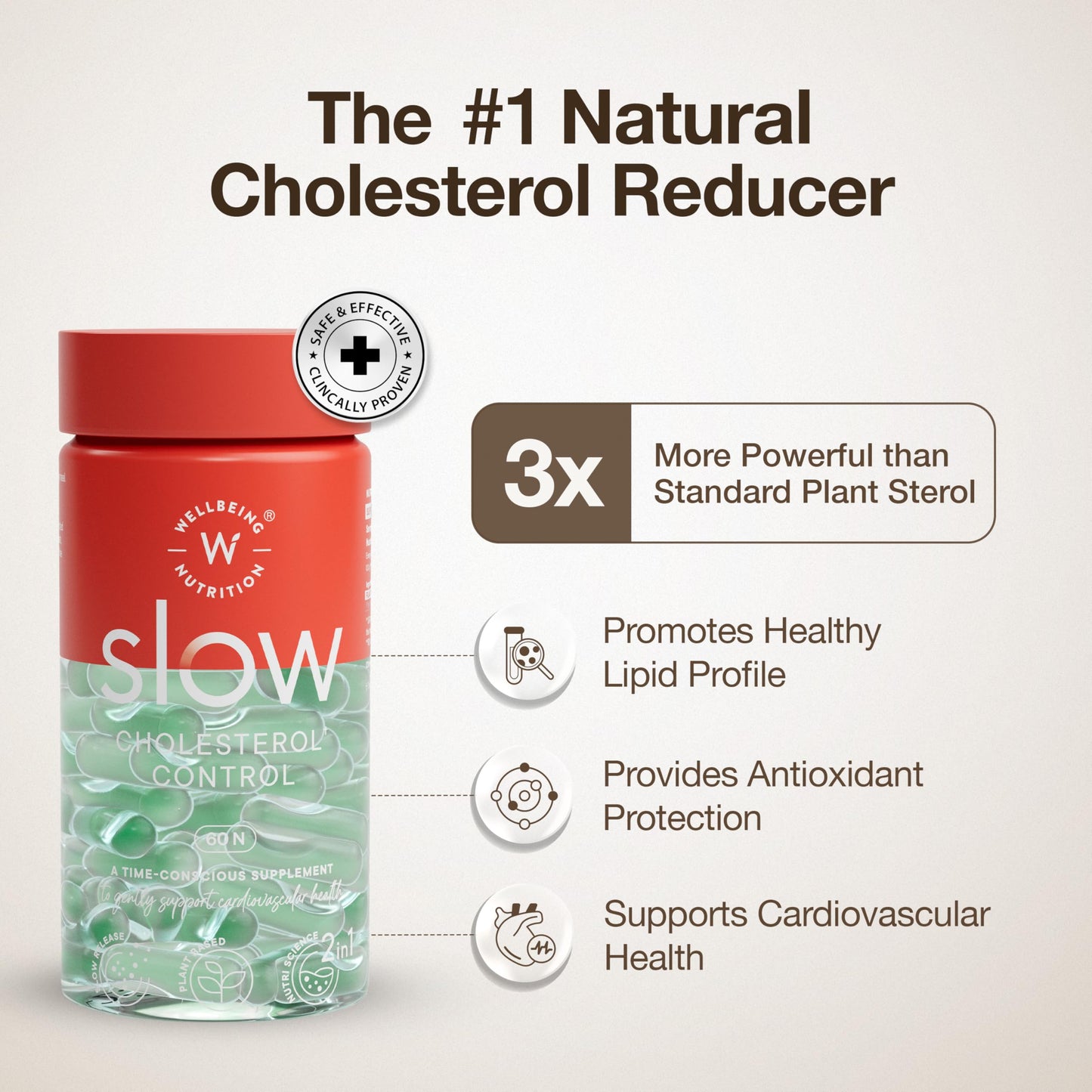 WELLBEING NUTRITION Slow Cholesterol Control With Clinically Proven Corowise & Vegapure®| Plant Sterols | Triglycerides Support| Maintains Healthy Lipid Profile | Supports Heart Health | 60 Capsules