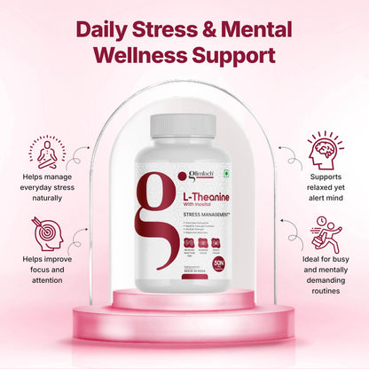 GLIMLACH L-Theanine 50 Capsules | Reduces anxiety & Stress | Promotes natural Relaxation, Restoration and Relief of Stress | L-Theanine Dietary Supplement Capsules