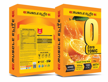 MUSCLE ELITE FITNESS Zero Tonic Instant Energy Drink Pre-Workout Electrolyte Energy Drink BCAA, Monohydrate and L-Glutamine Sports Supplement | 825mg Electrolytes [32 Servings] X1 Orange