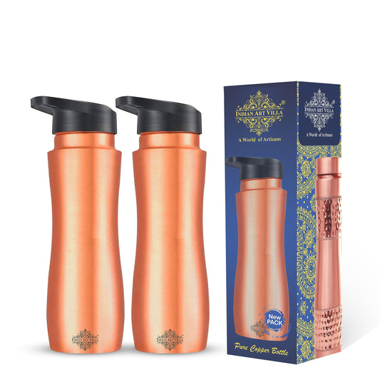 INDIAN ART VILLA Pure Copper Lacquer Coated Champion Sipper Bottle, Drinkware, Ayurveda Yoga, Volume- 750 ml, Set of 2