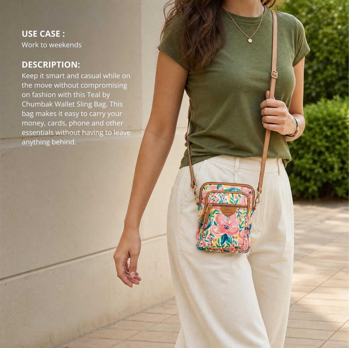 TEAL BY CHUMBAK Women's Crossbody Sling Bag, Printed Canvas Box Bag with PU Accents, Zipper Closure, Compact and Stylish Daily Use Shoulder Bag for Office, College, Travel and Casual Outings