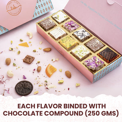 THE SWEET BLEND All Flavours Crunch Box 250g | 10 Unique Flavours of Crunchy Chocolate Mithai | Sweet Fusion Snack Bites for Raksha Bandhan - Rakhi