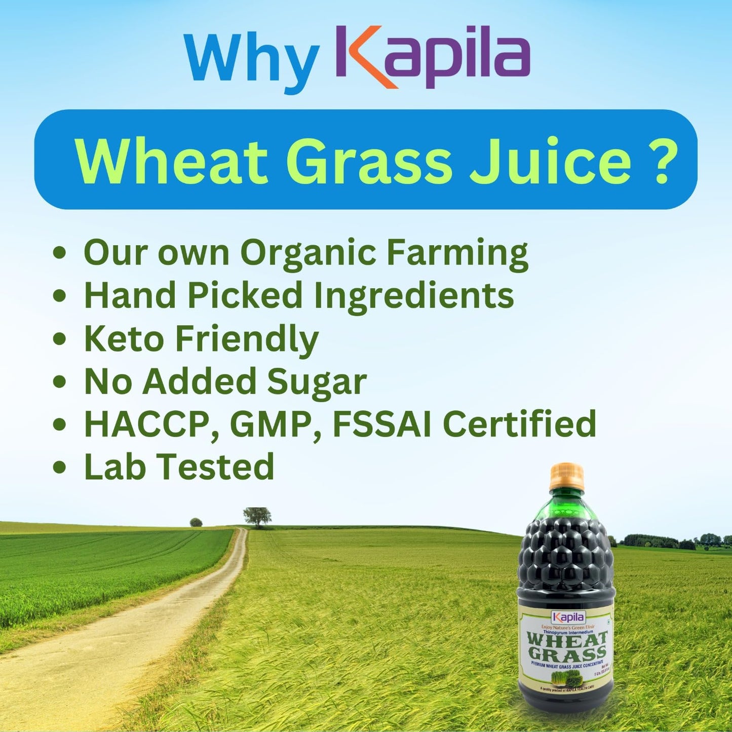Kapila Wheatgrass Juice 1 Liter for Liver Detoxification & Improves Gut Health, Helps in Weight & Cholesterol management