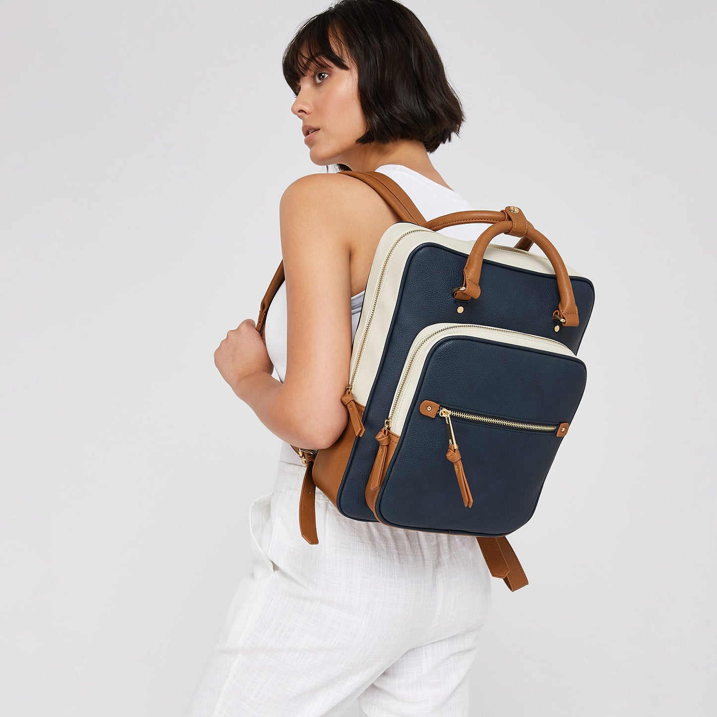 Accessorize London Women's Navy Harrie Vegan Backpack| backpack bags for women stylish |Work bag for woman |women latest Office/Travel bag