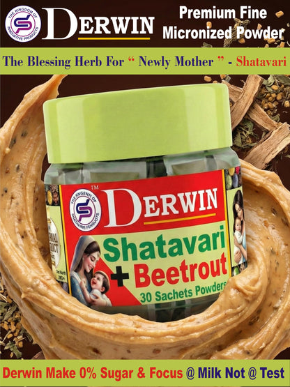 DERWIN Micronised Shatavari & Beetrout Powder | 100% Ultra Fine Herbs & 0% Sugar | Others Brands 20% Shatavari + 80% Sugar | Ultra Micronise Technology | Milk Booster for New Mothers | Female Tonic And Herbal Health Suppliment | Natural Lactation Supprt |