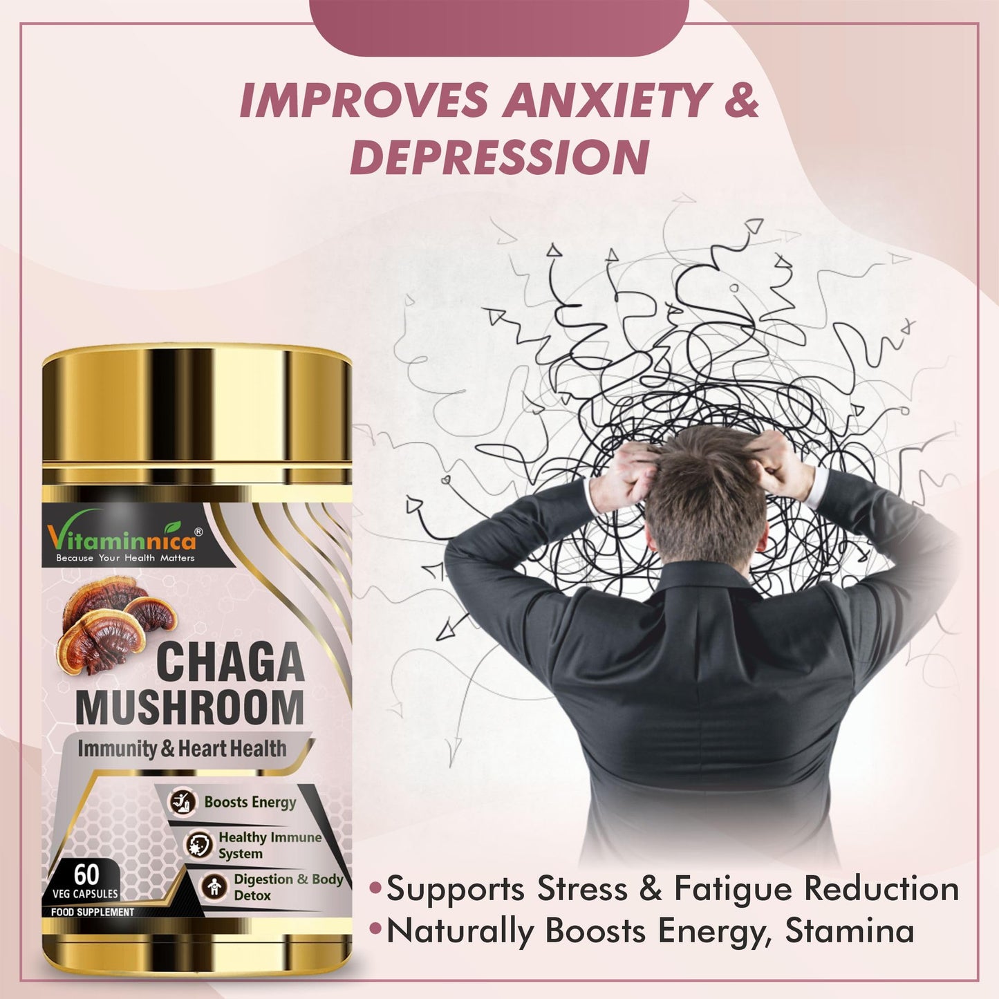 Vitaminnica Chaga Mushroom- 60 Capsules | Natural Antioxidant Support for Immune System