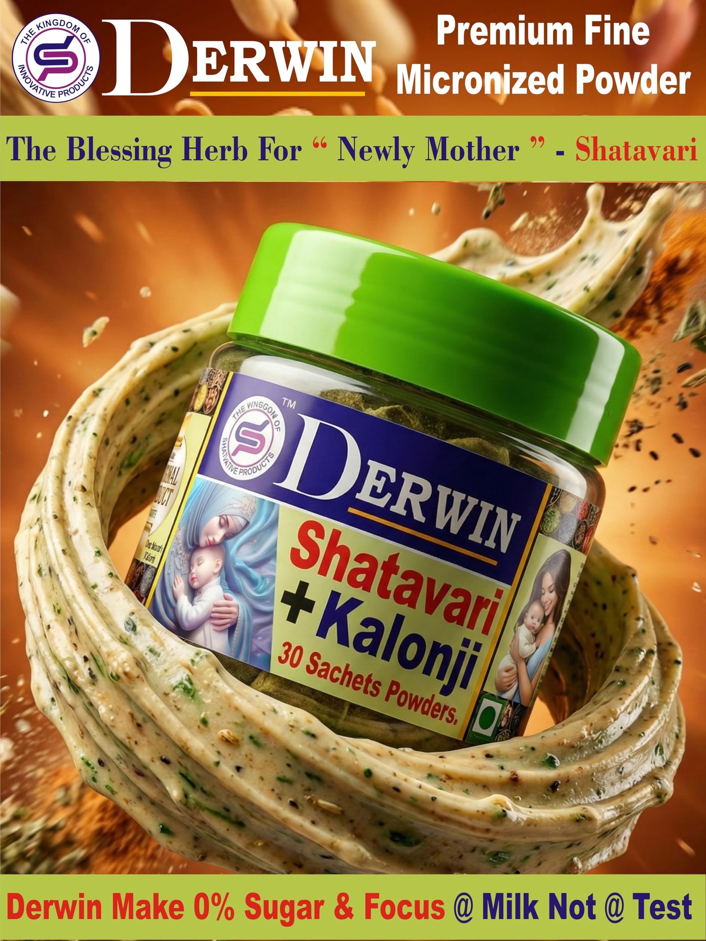 DERWIN Micronized Shatavari & Kolonji Powder | 100% Herbs & 0% Sugar | Others Brands 20% Shatavari + 80% Sugar | Ultra Fine Micronised Technology | Milk Booster for New Mothers | Female Tonic And Herbal Health Suppliment | Natural Lactation Supprt | Satav