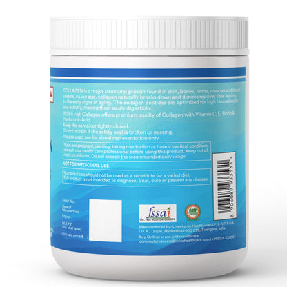 INLIFE Marine Collagen Powder, Hydrolyzed Peptides, Hyaluronic Acid Vitamin C E Biotin, Skin Hair & Joint Health, Men Women, Orange 200g