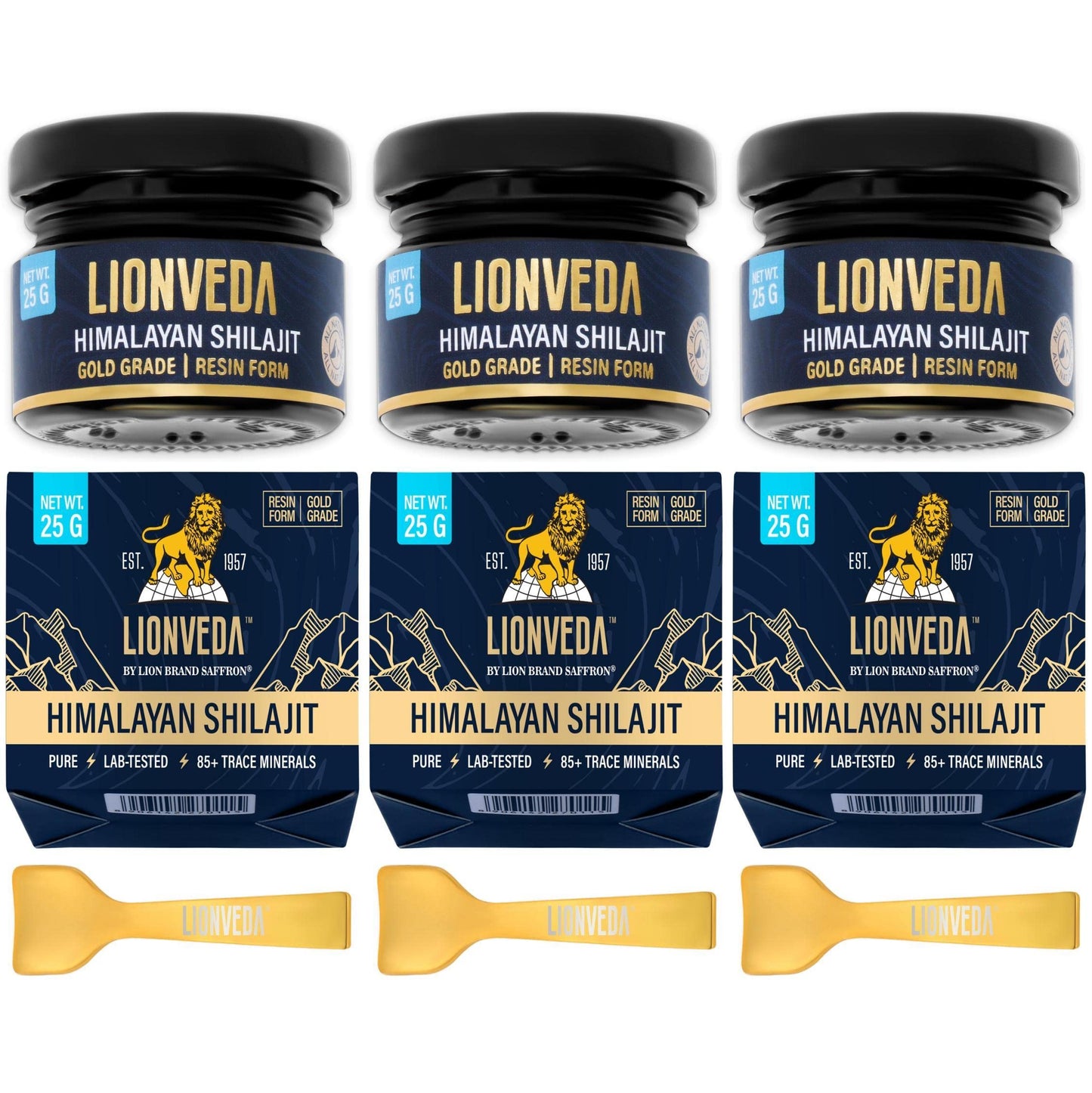 LIONVEDA 75g Original Himalayan Shilajit Resin(Certified Gold Grade) for Men, Gym, Stamina, Energy & Improved Health | 100% Pure Shilajit Liquid (3 X 25g = 75gm (Pack of 3))