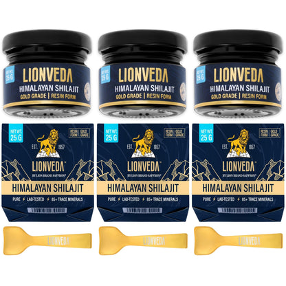 LIONVEDA 75g Original Himalayan Shilajit Resin(Certified Gold Grade) for Men, Gym, Stamina, Energy & Improved Health | 100% Pure Shilajit Liquid (3 X 25g = 75gm (Pack of 3))