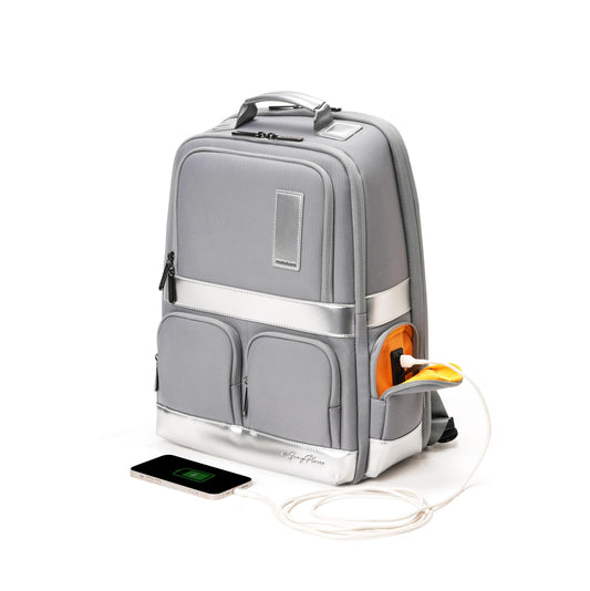MOKOBARA The Terra Work Backpack | Fits Up To 16 Inch Laptop, 25 Liter Capacity, Water-Resistant Nylon & Vegan Leather Trims | Adjustable Shoulder Straps & Ergonomic Design | Reflection Day (Sliver)
