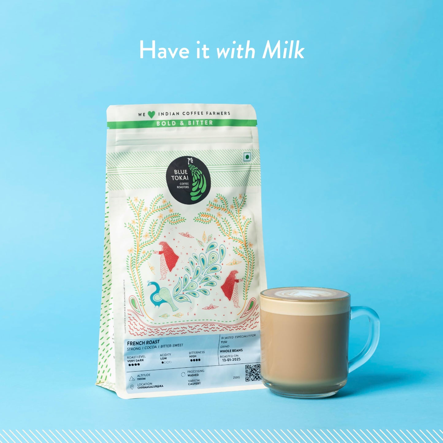 Blue Tokai Coffee Roasters French Roast - Dark Roast|Home Espresso Grind 250G|Made With 100% Specialty Grade Arabica Freshly Roasted Ground Coffee Packet