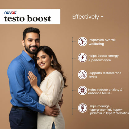 NUVOX Testoboost - Natural Testosterone Supplement for Men | Fenugreek seed extract | For energy, stamina, performance & endurance | 30 Tablets