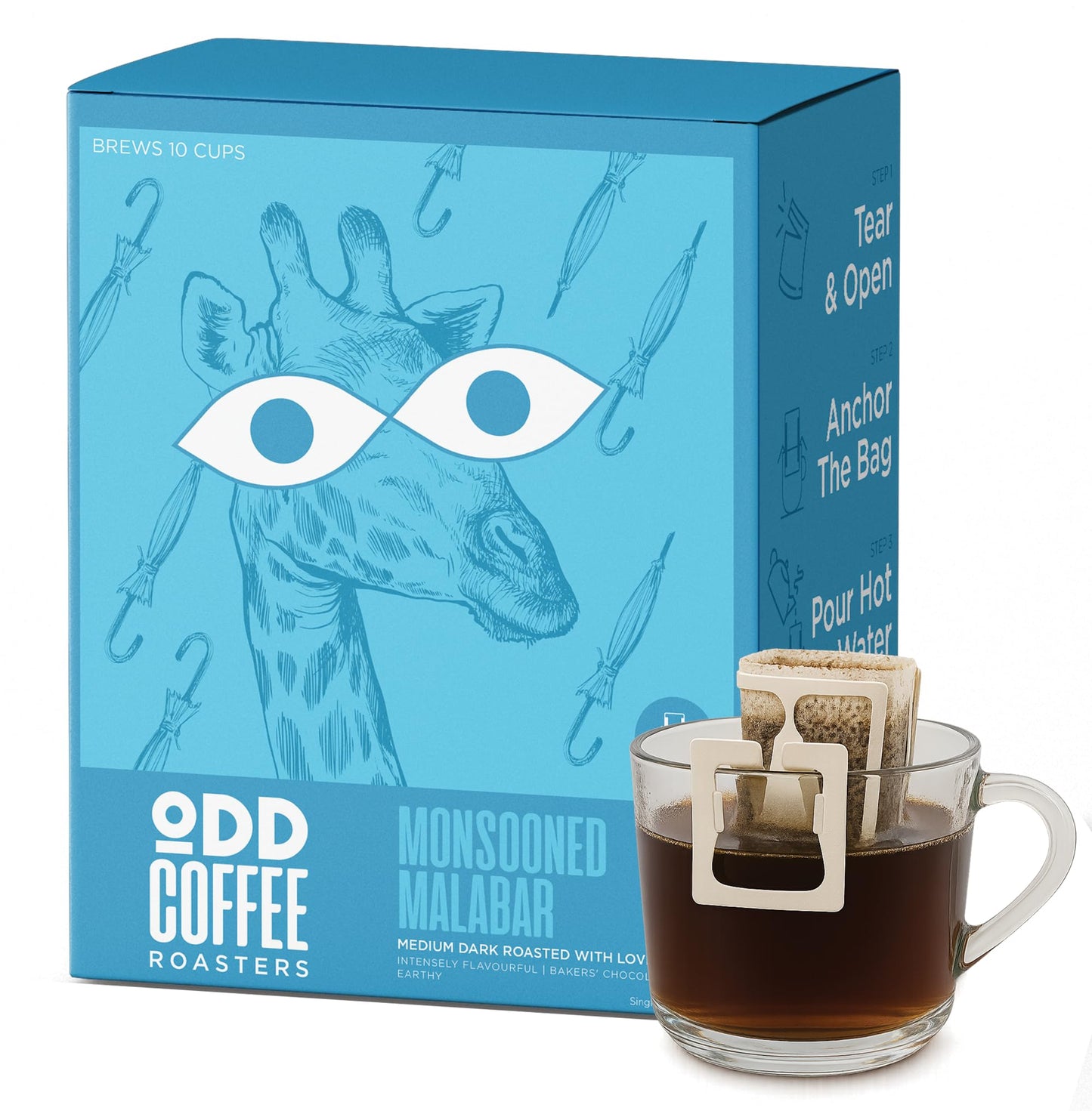 ODD COFFEE ROASTERS Easy Pour Over Coffee Drip Bags | Monsooned Malabar Medium Dark Roasted | Pack Of 10 Sachets Travel-Friendly 100% Arabica Coffee | Ready to Brew in 2 min Just Pour Hot Water