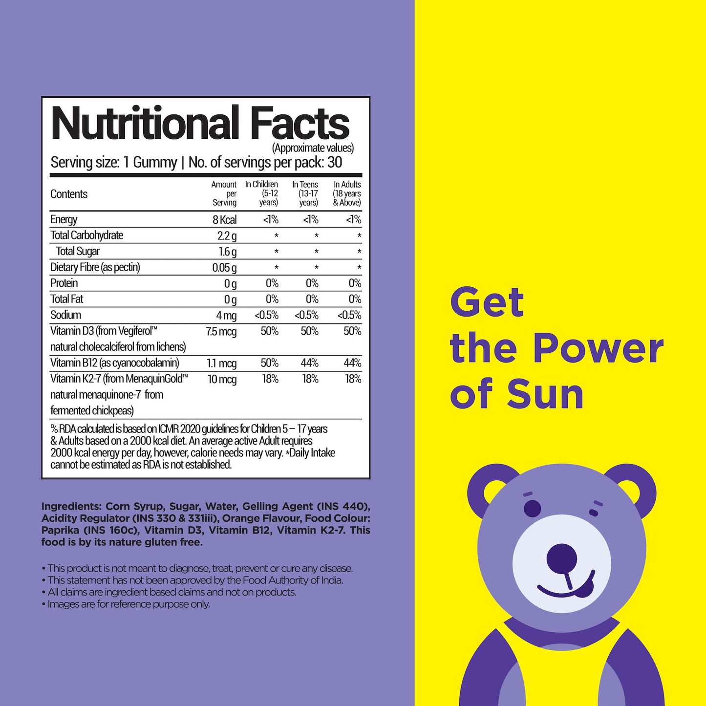 NutriBears Multivitamin, Calcium and Vitamin D3 + K2 +B12 Gummies for Kids, Combo Pack of 3 (90 Gummy Bears, Strawberry, Orange & Mango Flavour) Vitamin C, D, & Zinc for Immunity, Supplement for Strong Teeth and Bones