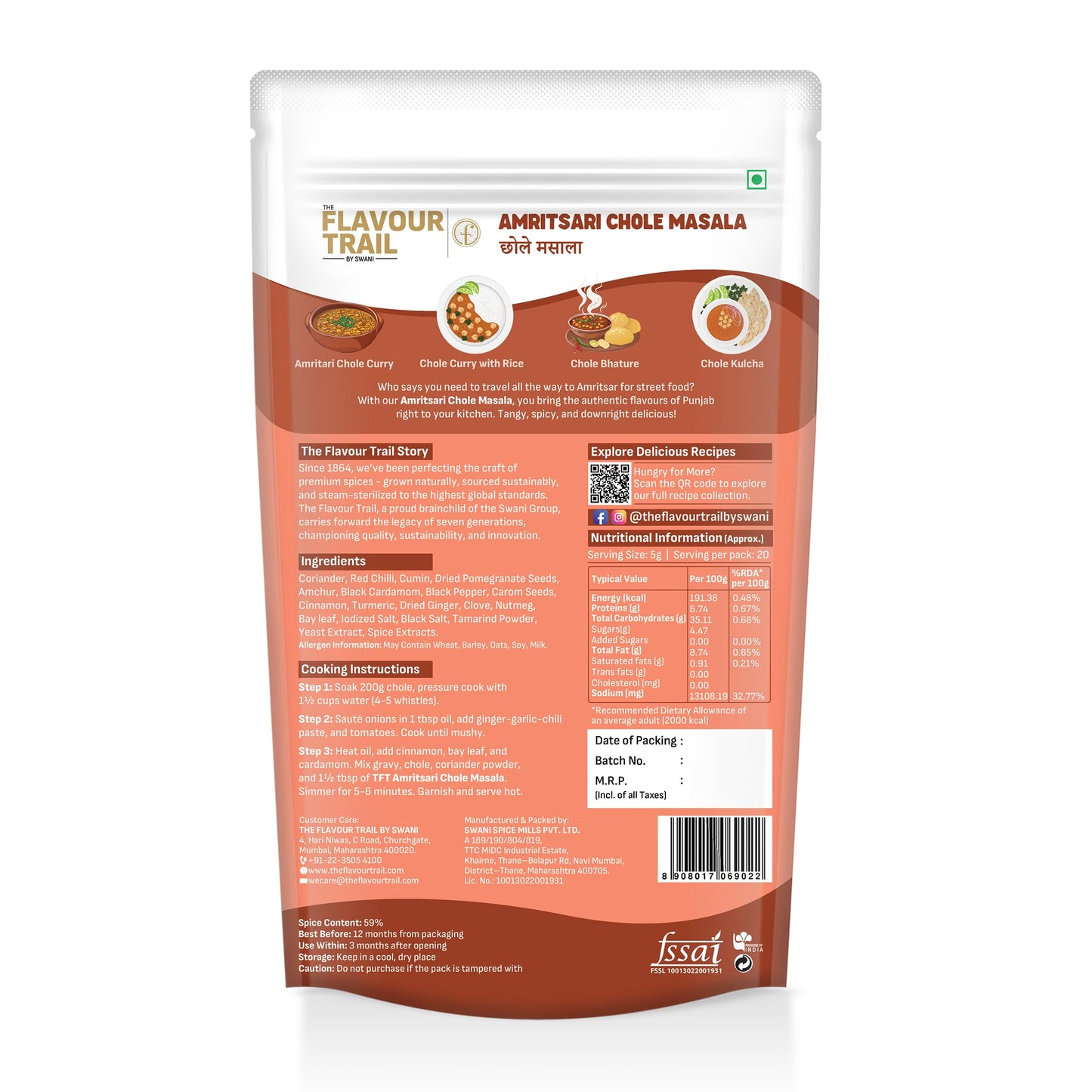 The Flavour Trail Pure & Natural Amritsari Chole Masala| No Nasties| Natural & Pure| No Preservatives| 100gm